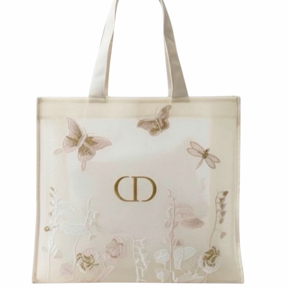 Dior Butterfly Embroidered Tote Bag Floral Mesh NEW